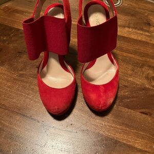 Fendi Red Suede and Stretch Elastic Band Ankle Pumps Size 37 Vero Cuoio